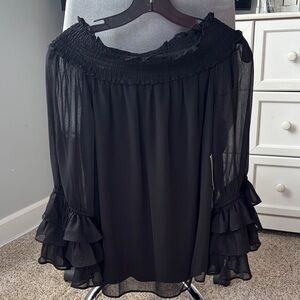CeCe Black Ruffle Sleeve Blouse